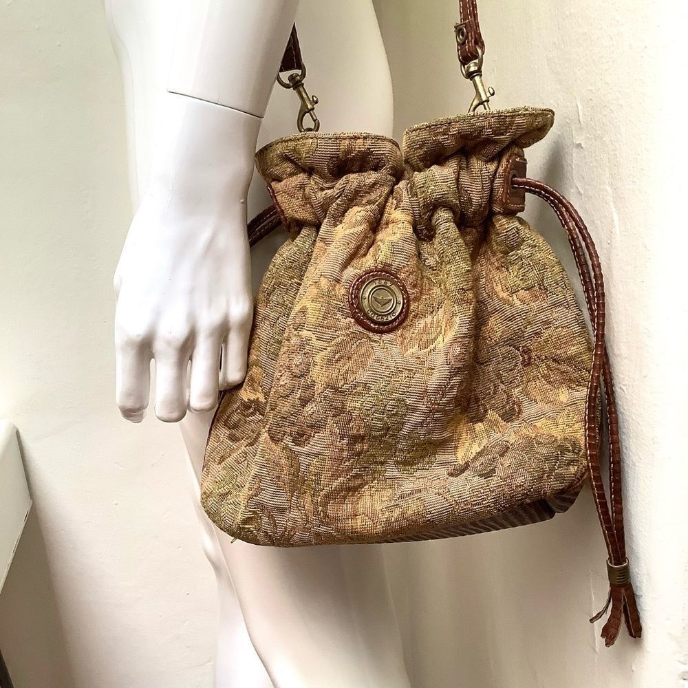Capezio  Chenille Bag Brocade Mini Bag Neutral Floral Grapes Leather Bottom
